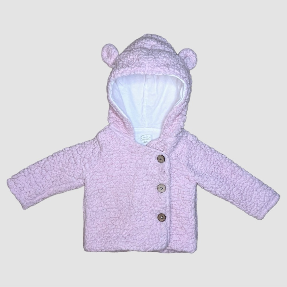 Mudpie Baby Girls Pink Sherpa Hooded Coat Jacket with Bear Ears 6-12 months